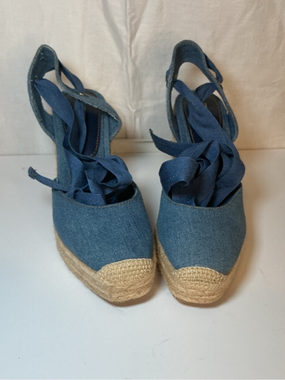 Denim Blue Wedge Espadrille Sandals - Women - Picture 4 of 12